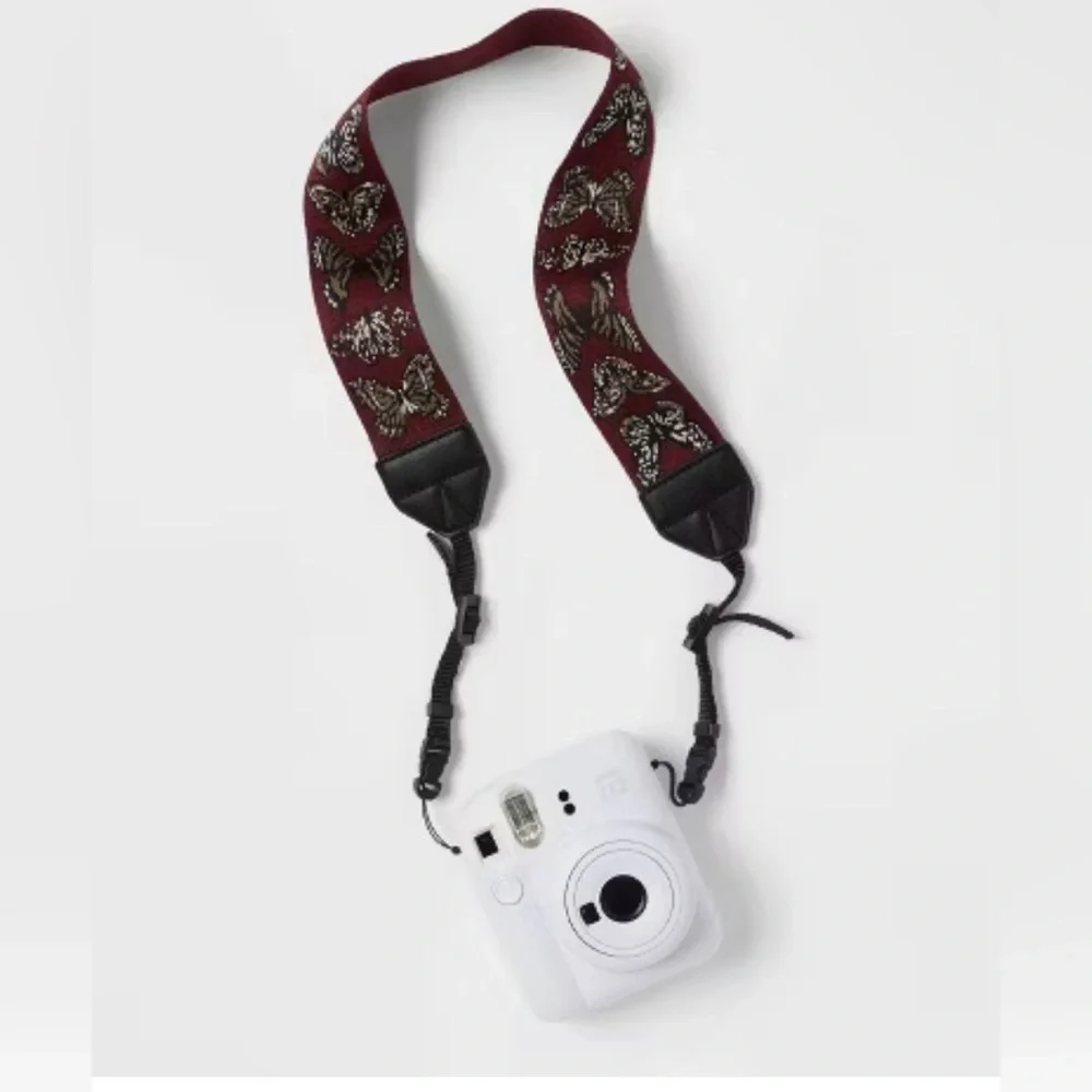 Camera strap Maroon Butterfly faux leather holds up to 10lbs adjustable lenght